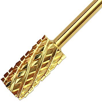 PANA 3/32" Shank Size Professional - Flat Top Large Barrel Gold Carbide 4X Coarse Grit - Nail Drill Bit for Dremel Machine