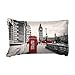 Feelyou Modern Duvet Cover Set King Size, Soft Famous London Themed Red Grey Comforter Cover Set 3 Pieces Bedding Set with 2 Pillow Shams, Zipper, Retro Telephone Booth The Big Ben Symbols