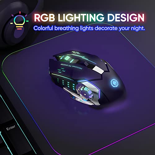 Wireless Gaming Mouse Bluetooth Mouse RGB Rechargeable 2.4G USB Cordless Computer Mice with 7 Color Backlit, 6 Buttons & Silent Click for Laptop, iPad, Mac OS, PC, Windows -Black