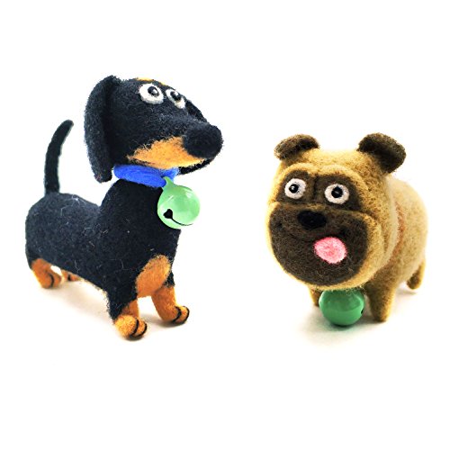 Artec360 Dachshund and Pug Dogs Needle Felting Kits for Beginners with Enough Tool Kits Height 3.5" (2 Pack)