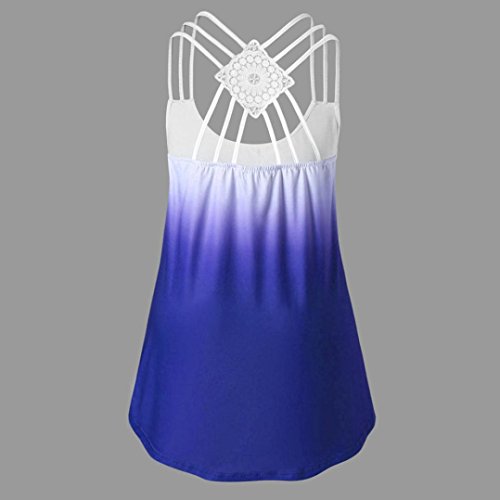 Gyouandme Women Tank Top American Flag Printed T-Shirt Sexy Handkerchief O Neck Lace Summer Blous (XXL, Blue)