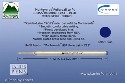 Monteverde Rollerball Refill to Fit Cross Rolleball Pens, Fine Point, Black, 2 per Pack (C222BK)