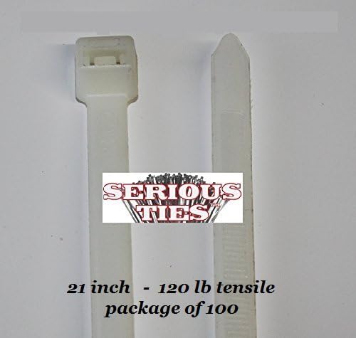 Serious Ties - 21 Inch Moderate Duty Cable Ties - 120 Pound Tensile Strength - UV Resistant Natural Color (100 PACK, NATURAL)
