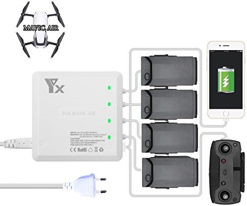 siyangmy Battery Charger For DJI Mavic Air 6 in 1 Rapid Intelligent Multi Battery Charger Hub (Charge 4 Batteries Simultaneously & 2 USB Ports)