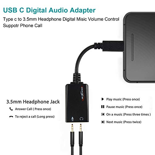ZAMO 2 in 1 USB C Audio Adapter,Type C to 3.5mm DAC Aux Headphone Jack Cable with USB-C PD Converter for Google Pixel 2 2 XL