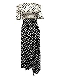 Falda sexy de lunares para dama, 2 piezas, con hombros descubiertos, mangas con volantes, parte superior y falda alta dividida, talla grande