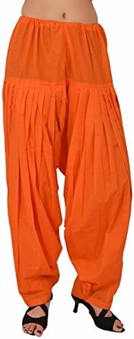 SRP Linen Indian Authentic Semi-Patiala, Patiala Salwar, for Women's 100% Cotton Fabric (Free Size, Orange)