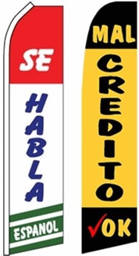 Spanish Business Swooper Flutter Flags 2 Pack-Se Habla Espanol-Mal Credito OK