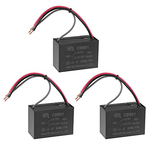 uxcell Ceiling Fan Capacitor CBB61 5/5uF 350V AC 3 Wires Metallized Polypropylene Film Capacitor 58x40x28mm for Electric Fan Pump Motor Generator 3Pcs: Industrial & Scientific