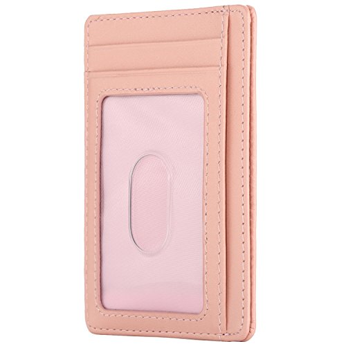 Slim RFID Blocking Card Holder Leather Front Pocket Wallet for Women, Rose Gold
