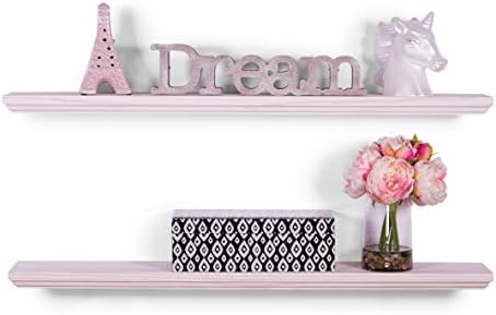 DAKODA LOVE 5.25" Deep Routed Edge Floating Shelves, USA Handmade, White Stain Finish, 100% Countersunk Hidden Floating Shelf Brackets, Beautiful Grain Pine Wood Wall Decor (Set of 2) (36", Cloud)