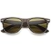 Classic Modern Wood Print Square Horn Rimmed Sunglasses 52mm (Dark-Wood/Brown)
