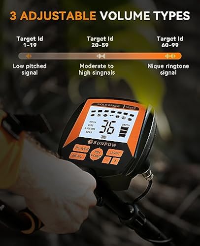 SUNPOW Metal Detector for Adults Professional Waterproof-Adjustable High Accuracy Beach Metal Detector with Ground Balance,All Metal ＆ DISC ＆ Notch SUNPOW Metal Detector for Adults Professional, High-Tech with DSP Chip and  Structure, 3 Pieces Custom, 30cm Waterproof Coil, 2 x LCD Display, 5 Modes,