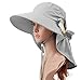 Auch Adjustable Quick-Drying Outdoor UV SPF 50+ Large Brim Visor/Boonie/Sand Beach Sun Hat with Net Protection for Women w/Horsetails(Gray)