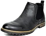 BRUNO MARC MODA ITALY PHILLY-2 Men's Classic Faux Leather Round Toe Casual Elastic Slip On Dress boots BLACK SIZE 8.5