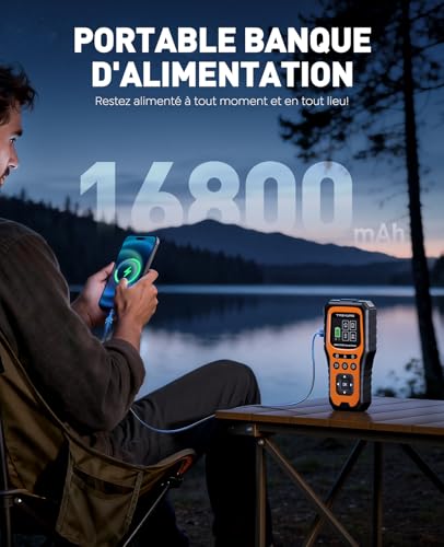 Car Battery Booster with OBD2 Diagnostic, 7000A Car Starter (All Gas or 10.0L Diesel), French Diagnostic OBD with Voltage Tests, Booster with OBDII Diagnosis, Screen, Clip, LED