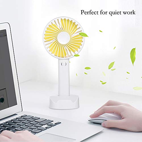 Battery Handheld Fan, Portable Battery Operated Fan : Rechargeable & Adjustable 3 Speeds Mini Personal Electric USB Fan with Desk Stand for Home/Office/Travel/Outdoor (White)