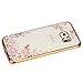 Galaxy S7 Edge Case, Ebest Glitter Electroplate Bumper Bling Butterfly Garden Soft TPU Silicone Flip Back Cover Case for Samsung Galaxy S7 Edge, Gold Bumper Pink Flower