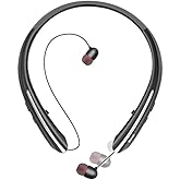 QYNIQIAN Wireless Bluetooth Neckband Headphones Auto Retractable Earbuds,CVC8.0 Noise Cancelling,IPX6 Waterproof Earphones,16 Hrs HD Talktime Soft Silicone Material for Working,Black