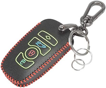 Marchfa Leather Key Case Cover Protector for BMW 1 3 4 5 6 7 Series and X3 X4 M5 M6 GT3 GT4, 4 Buttons Keyless Entry Remote Case Key Holder (Red, Glow in Dark)