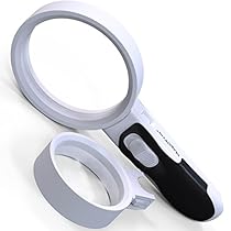 MagniPros Magnifying Glass with LED Lights and 10X + 5X Illuminated 2 Lens set Ideal for Seniors, Maps, Macular Degeneration, Jewelry, Watch & Computer Repair, Hobbies & Stamps Read Easily At Night