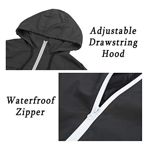 FISOUL Women's Lightweight Waterproof Raincoat Active Outdoor Hooded Rain Jacket Windbreaker （Black, Small - Thumbnail 5