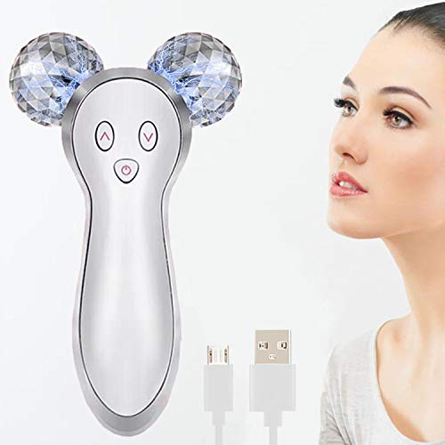 3D Microcurrent Facial Massager Roller, Electric Rechargeable Face Lift Beauty Roller Body Massage for Anti Aging Wrinkles, improve Facial Contour, Skin Tone Reduction and Firm Body Skin (Silver)