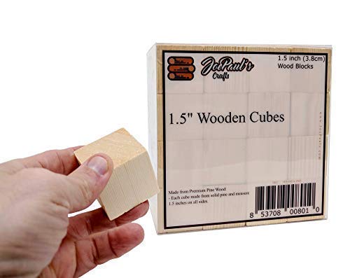 JoePaul's Crafts 32 pcs - 1.5" Wood Blocks Square Wooden Unfinished Craft Cubes - DIY Baby Shower/Stamp 1 and 1/2 inch Wood Block (Qty 32)