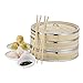 VonShef Premium 2 Tier Bamboo Steamer with Stainless Steel Banding Includes 2 Pairs of Chopsticks and 50 Wax Steamer Liners, Perfect For Steaming Dim Sum Dumplings Buns Vegetables Fish Rice, 10 Inches