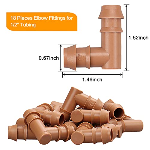 iRunning 18 Pieces Drip Irrigation Fittings Elbow Connectors for 1/2