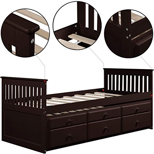 Merax Twin Daybed with Trundle, Captains Bed for Kids, Wood Twin Bed