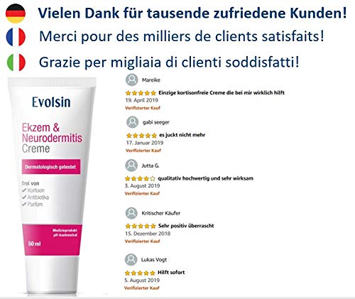 Crème Evolsin pour l\'Eczéma et la Dermatite atopique, Lotion, Pommade pour peaux sèches, démangeaisons et peaux irritées I elle guérit la peau et soulage les démangeaisons I SANS CORTISONE