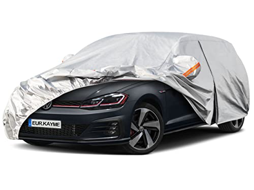 Kayme Waterproof Breathable Car Cover Outdoor Rain Sun Protection with Zip and Cotton Lining, Compatible with Golf, 308, Captur, Megane for a Hatchback 415 to 450 cm