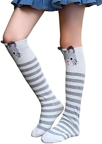 TagoWell Kid Girl Knee High Socks Cartoon Animal Warm Cotton Stockings Leggings,Grey Bear-1