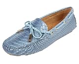 YUAN-MAI Women's Fashion Croc Pattern Bowknot Boat Shoes Flats Blue 39EU