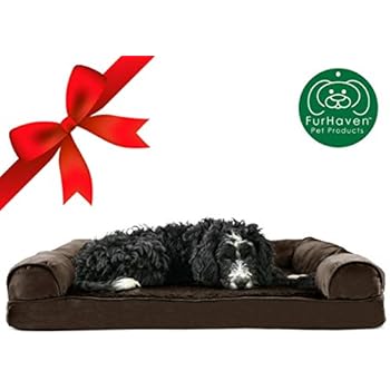 Furhaven Pet Dog Bed | Orthopedic Ultra Plush Faux Fur & Suede Traditional Sofa-Style Living Room Couch Pet Bed w/ Removable Cover for Dogs & Cats, Espresso, Large