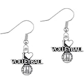 Sportybella I Love Volleyball Earrings for Girls & Women – Silver Dangle Volleyball Jewelry, Cute Volleyball Gifts for Players, Teens, & Coaches