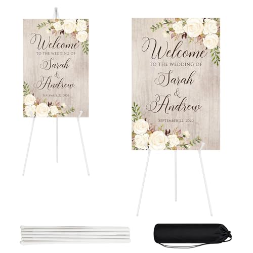 JEAWIWI 2PCS White Easel Stand for Wedding Sign Stand, 66 Inch Lightweight Adjustable Art Poster Stands for Display, Wedding Welcome Sign, White Metal Display Easel with Portable Bag