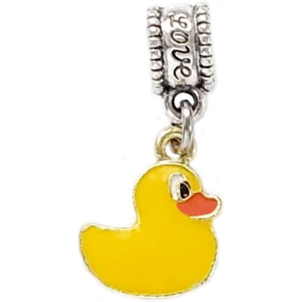 Duck With Crown & Yellow Rhinestones Charm Bead - Fits Pandora, Chamilia, Snake Chain Bracelets