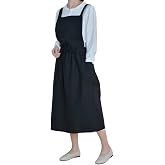 Cotton Pleated Apron Retro Waterdrop Proof Garden Cleaning Pinafore Dress