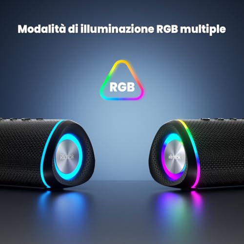RIENOK Powerful Portable Bluetooth Speaker 30W Waterproof Bluetooth 5.3 Speaker, Handsfree Calling, True Wireless Stereo, LED Light, Supports TF & Aux, Type-C Rechargeable