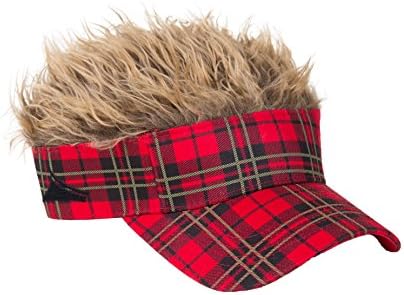 Flair Hair Visor Hat Red Plaid Brown
