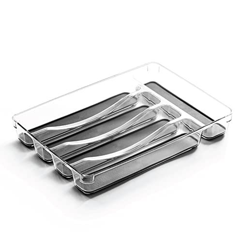 BINO Besteck-Organizer mit 5 Fächern für Schublade, Kunststoff, Grau