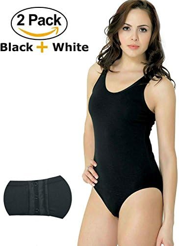 CNR Bodysuit for Women - Women's Bodysuit Racerback Tank Top Jumpsuits, 2-Pack (Black + White)