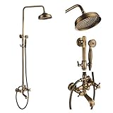 Rozin Wall Mounted Bathroom Rainfall Shower Set Tub Mixer Tap with Hand Sprayer Antique Brass