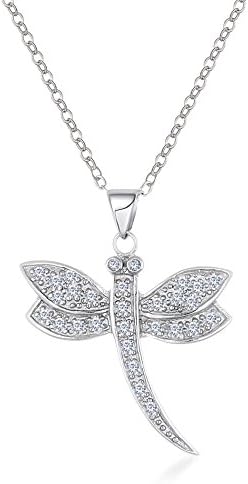 AUBREY LEE Cubic Zirconia Dragon Fly Necklace for Women in Rhodium Plated Brass