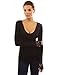 PattyBoutik Women Crochet Eyelet Inset V Neck Knit Top (Black Small)