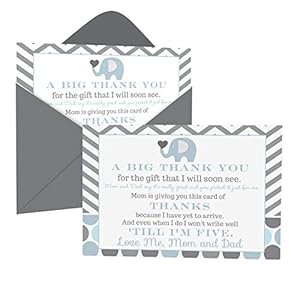 Blue Elephant Baby Shower Thank You Cards with Envelopes (15 Pack) Prefilled Message from Boy – Individual Notecards…