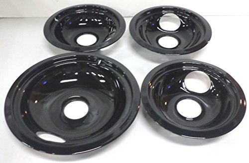 (KAS) 4 Pack Porcelain Black Drip Pans Bowls for GE Range (3-WB31M20 1-WB31M19)