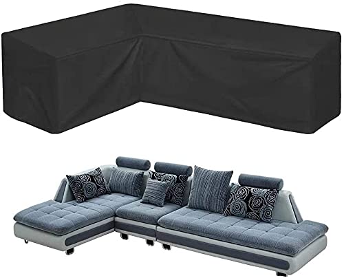 Corner Sofa Cover COOSOO Outdoor Garden Furniture Cover Waterproof Durable 210D Oxford V/L Shaped Sectional Couch Rattan Corner Sofa Table Chair Protection Cover with Storage Bag L Shape:R 286cm/112in